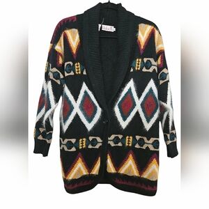 RAFAELLA Vintage wool/rabbits hair shawl collar open front printed cardigan. MED